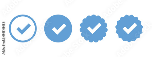 Blue Check Mark Vector Icon Design Set for Approval and Verification
