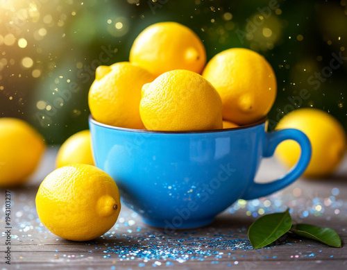 lemons in a blue bowl