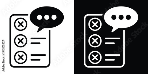 Document with chat bubbles icon. Represents digital feedback, file commenting, collaborative editing, and professional communication on paperwork or online reports.