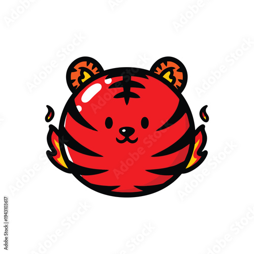 Cartoon tiger head with flames emoji.