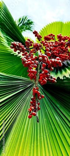 Tropical Clusters: Red Berries on a Vanuatu Fan Palm
