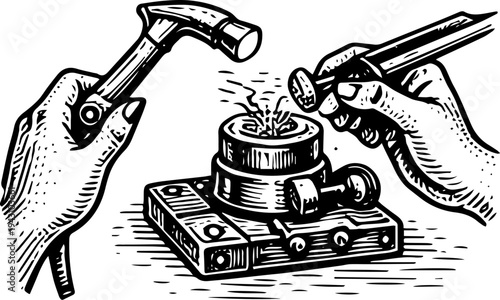 Vintage Goldsmith Setting Gem Hammering Jewelry Engraving