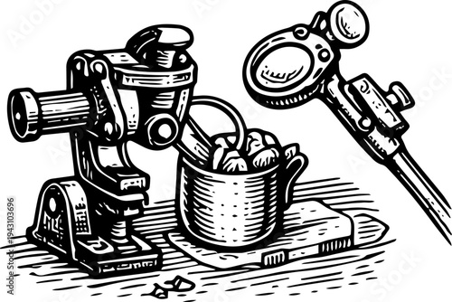 Vintage Jeweler Loupe Inspection Pearls Engraving Illustration