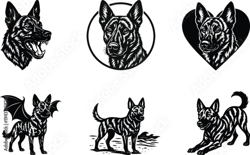 Stylish Dutch Shepherd silhouette bundle set perfect for dog lover artwork pet themed graphics vinyl decals and creative craft projects