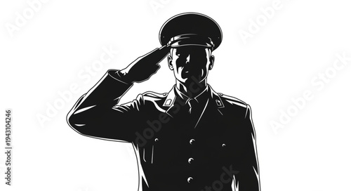 Military Officer Saluting in Uniform.