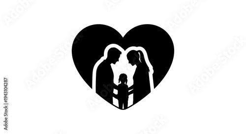 Black heart shaped family love symbol.