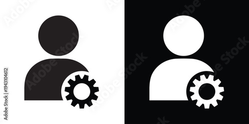 User profile settings or account management icon. A human silhouette with a small gear, representing administrative controls, personal preferences, and technician account configurations.