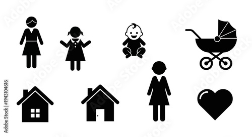 Family and home life icons set.