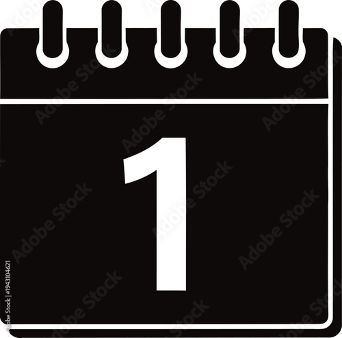 A black and white icon of a calendar page with the number one