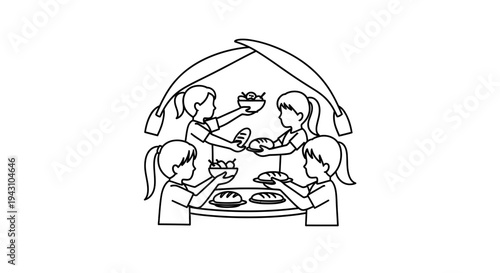 Family eating together at dinner table.