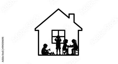 Family Inside a House Silhouette 2.