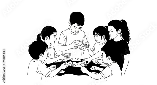 Family sharing food and smiling together.