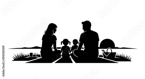 Family sitting together on ground outdoors.