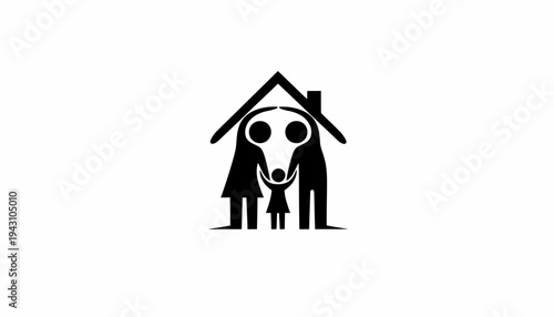 Family standing together under house roof.