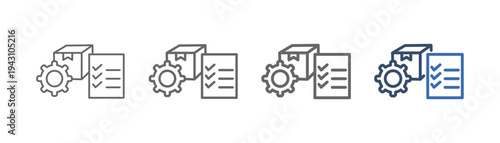 
Inventory management outline icon set with document, gear and box design