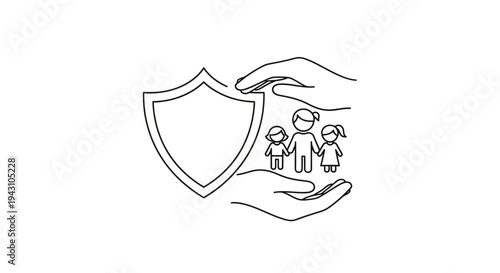 Hand holding family under shield protection.