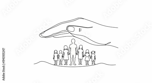 Hand Protecting Group of People Illustration.