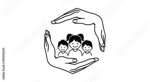 Hand Protecting Three Small Children.