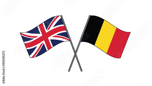 Crossed flags of the United Kingdom and Belgium, symbolizing the relationship, alliance, and cooperation between the two European nations.