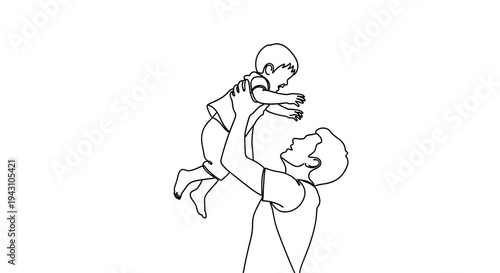 Man holding little boy up high.