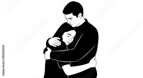 Man Hugging Young Boy Tightly Embrace.