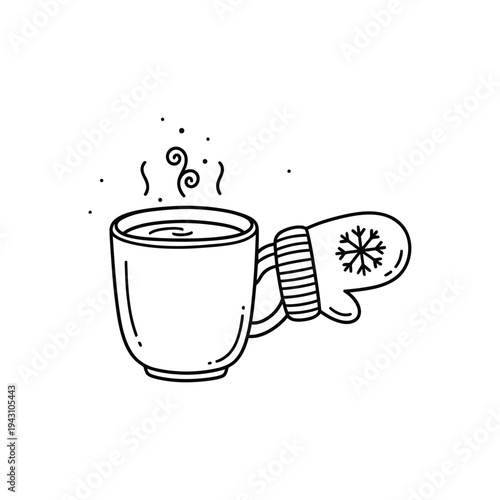 Mug With Steam Portrait Of Hot Beverage.