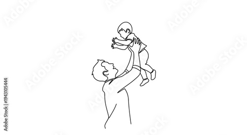 Man lifting baby in air high.