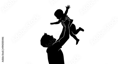 Man lifting little child up.