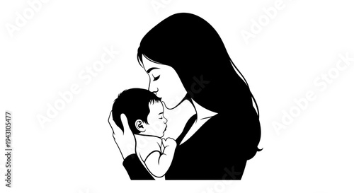 Mother holding and kissing her baby.