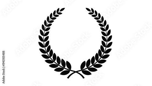 Traditional black laurel wreath icon isolated on a white background, representing victory, achievement, honor, and success.
