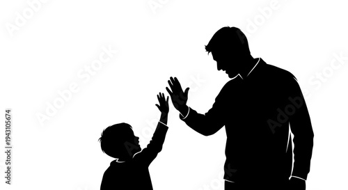 Silhouette of man and little boy.