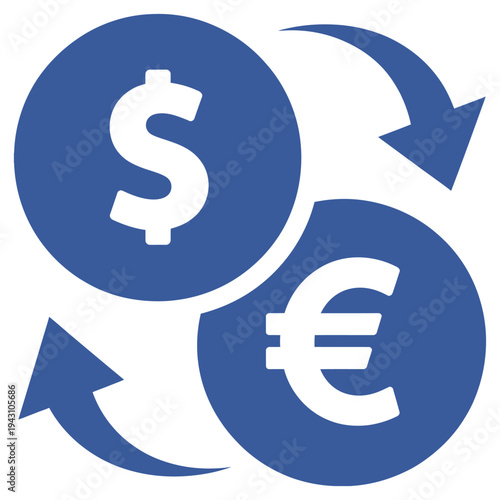 Currency conversion finance icon, depicting money exchange, global currencies, and financial transactions, ideal for banking apps, fintech platforms, and economic or business infographic visuals.