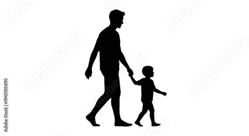 Silhouette of man and little child.