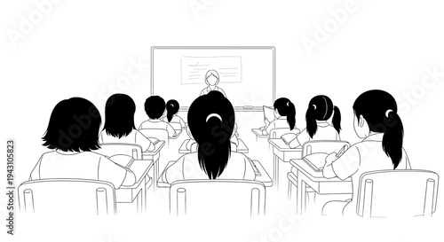 Students sitting in a classroom setting.