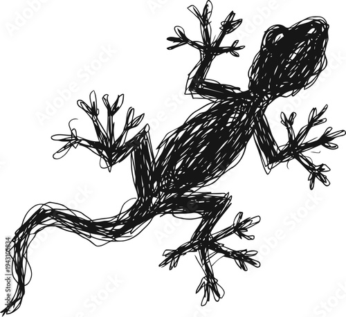hand drawn lizard silhouette with detailed toes and tail sketch illustration