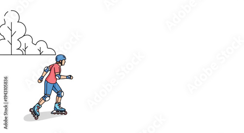 Man Rollerblading on White Background.