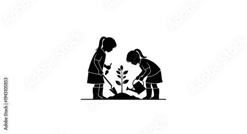 Two children planting a small tree 1.