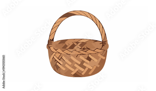 Cartoon wicker picnic basket empty rustic woven container vector clipart