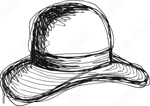 wide brim hat sketch fashion accessory line drawing, casual sun protection headwear illustration