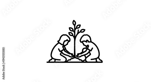 Two people planting a small tree.