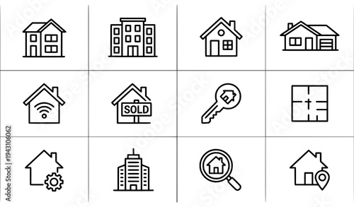 Home and house outline icon set for real estate property and housing services vector
