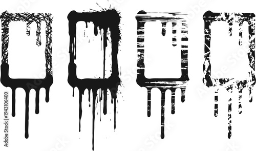 Grunge paint splatter frames with drips and rough edges collection design elements