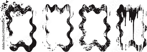 Set of four distressed grunge frames and borders with rough textured edges and irregular shapes