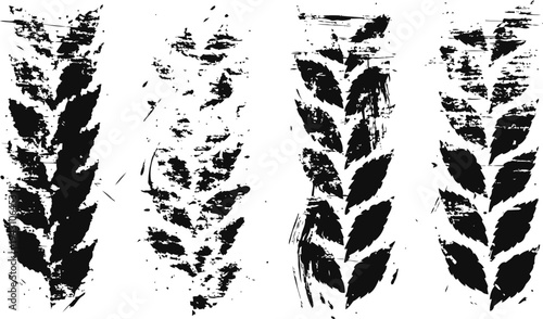 black ink wheat stalks silhouettes set four botanical grain plant elements isolated on white background