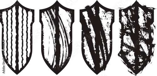 set of four vintage distressed shield shapes with different striped patterns