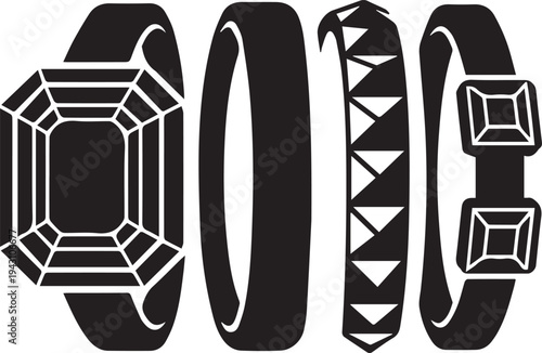 Strong Geometric Multi Row Stackable Ring Set Silhouettes