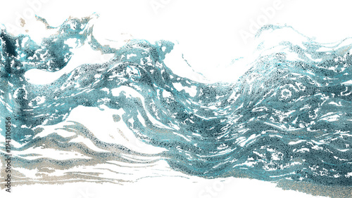 Vector Crashing ocean wave, aqua watercolor painting, swirling turquoise water, dynamic foam, fluid motion, coastal abstraction.