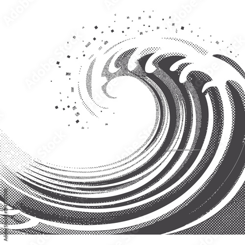 A wave vector illustration in halftone style with a modern design