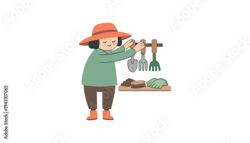 Gardener preparing tools for a day of planting and cultivating in the soil.