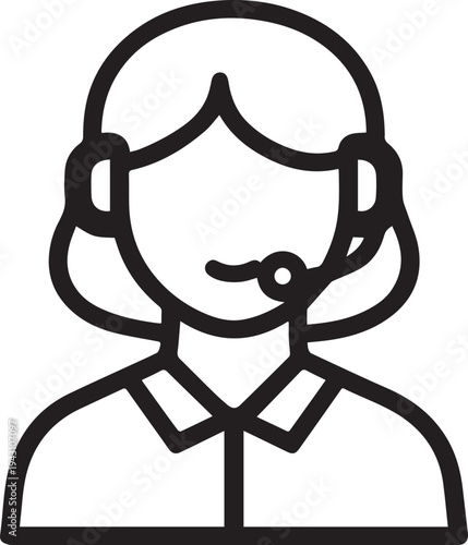 Hand Drawn Female Customer Service Agent Black and White Avatar Illustration in Minimal Line Art Style Design